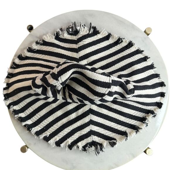 Anthropologie Striped Fray Hem Bucket Hat Black White Statement Stylish main image 8